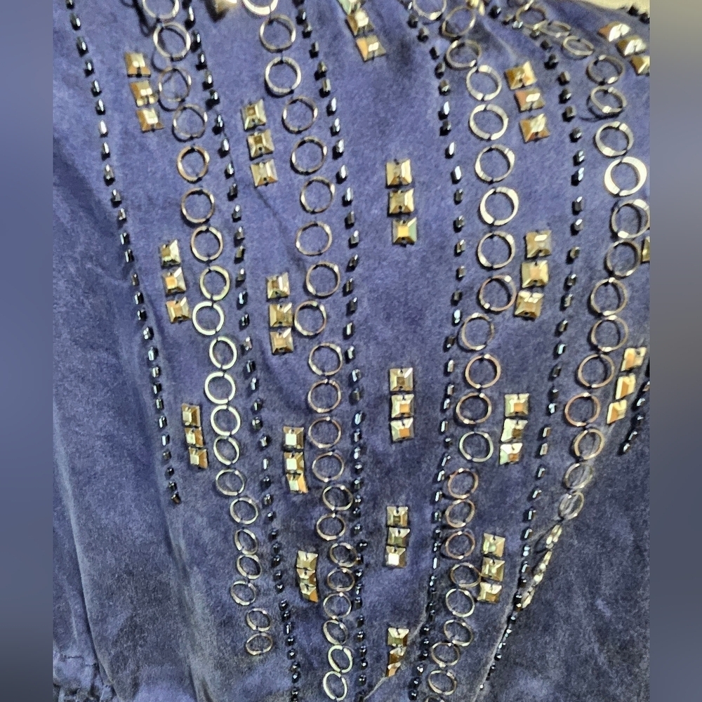 Forever 21 Navy Blue 100% Silk Tank Embellished Tie Waist - Picture 4 of 8